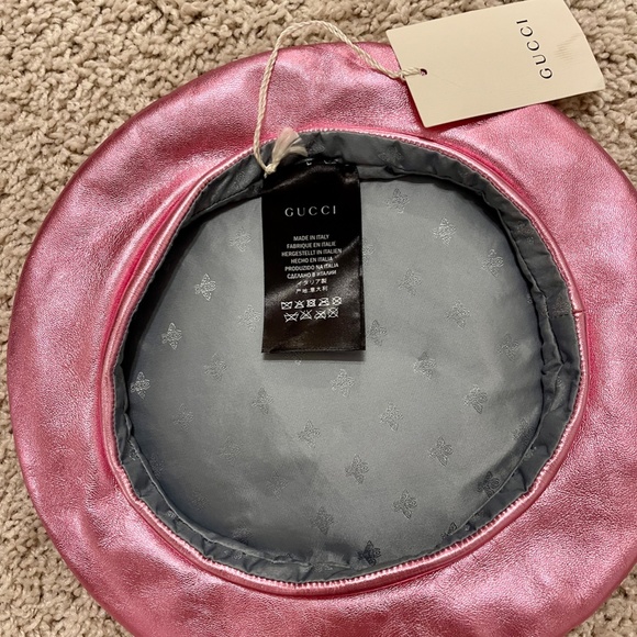 GUCCI CAPPELLO DONNA NAPPA METALLIC LEATHER BERET. SIZE L. - Picture 2 of 3